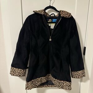 Vintage Mudd black and leopard print zip up jacket with hood. Size: M